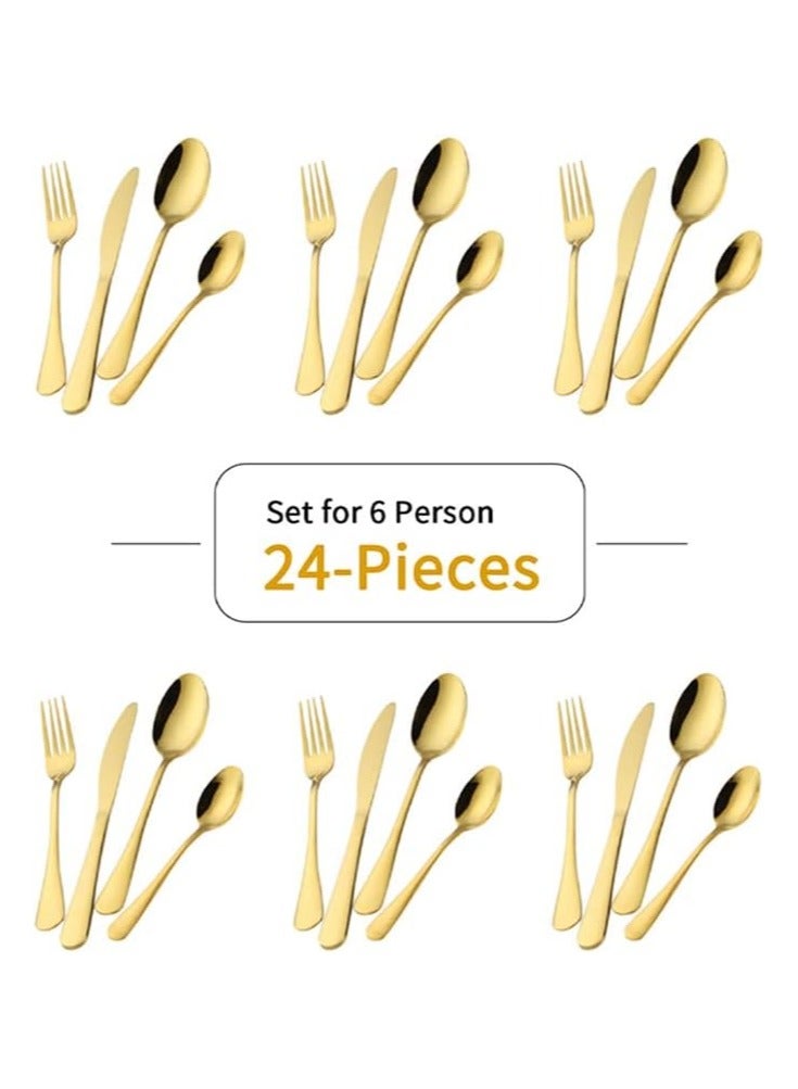 general 24 Piece Stainless Steel Flatware Set Gold with Premium Wooden Box, Mirror Polished Flatware Set, 6 Servings, Includes Knife/Fork/Spoon/Teaspoon - Image 2