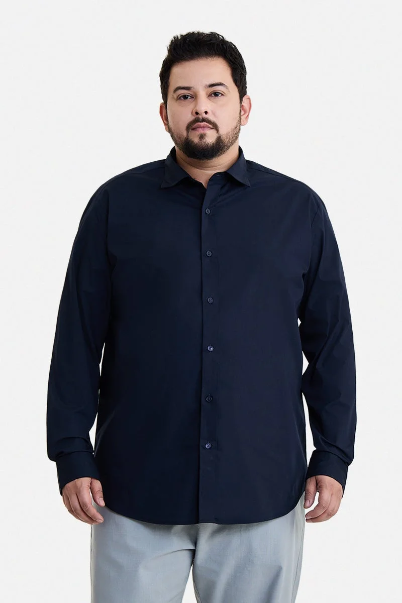 SNITCH Navy Blue Navy Blue Solid Long Sleeve Regular Fit Plus Size Shirt for Men | Best Price UAE