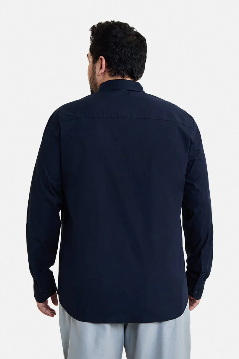 SNITCH Navy Blue Navy Blue Solid Long Sleeve Regular Fit Plus Size Shirt for Men | Best Price UAE