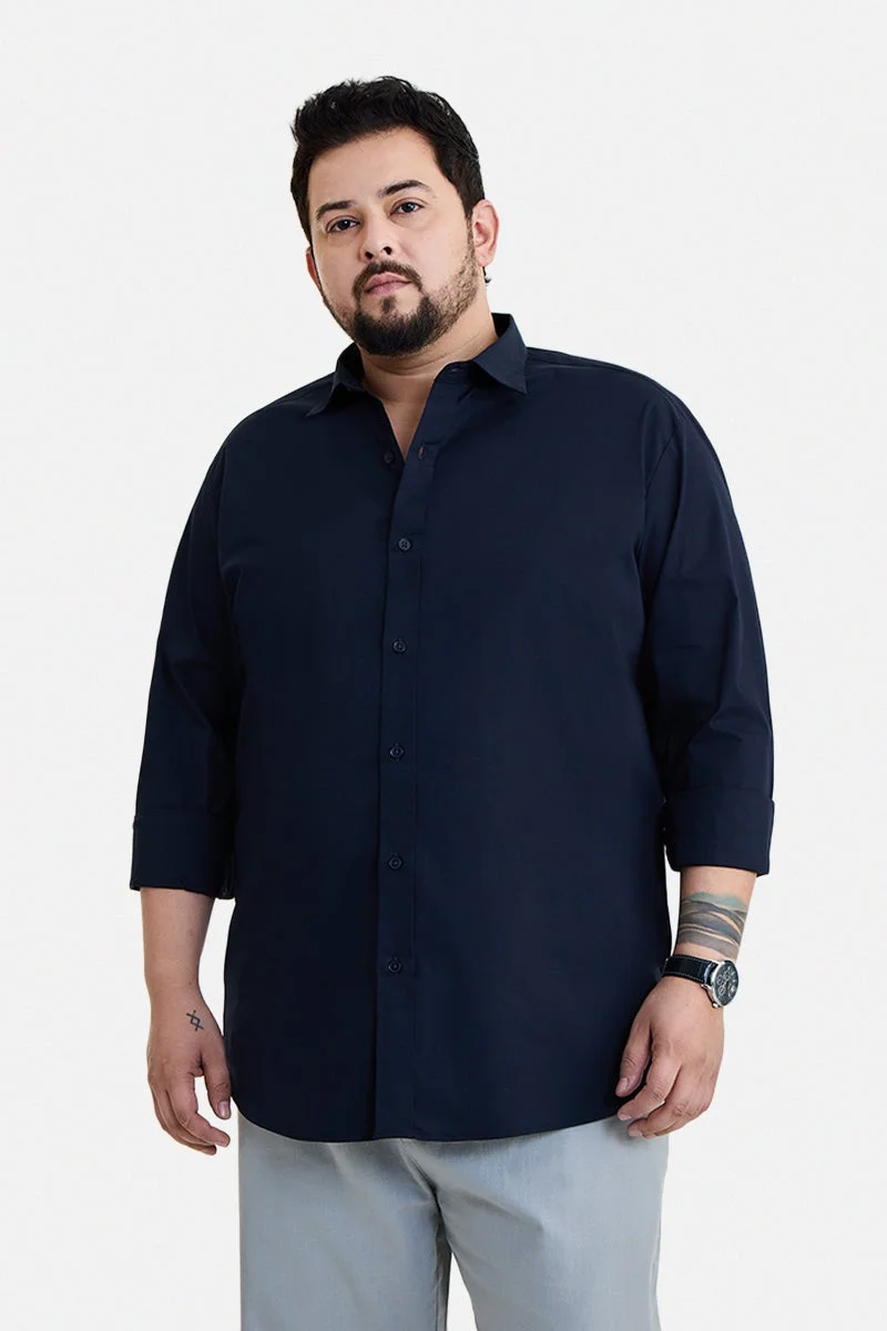 SNITCH Navy Blue Navy Blue Solid Long Sleeve Regular Fit Plus Size Shirt for Men | Best Price UAE