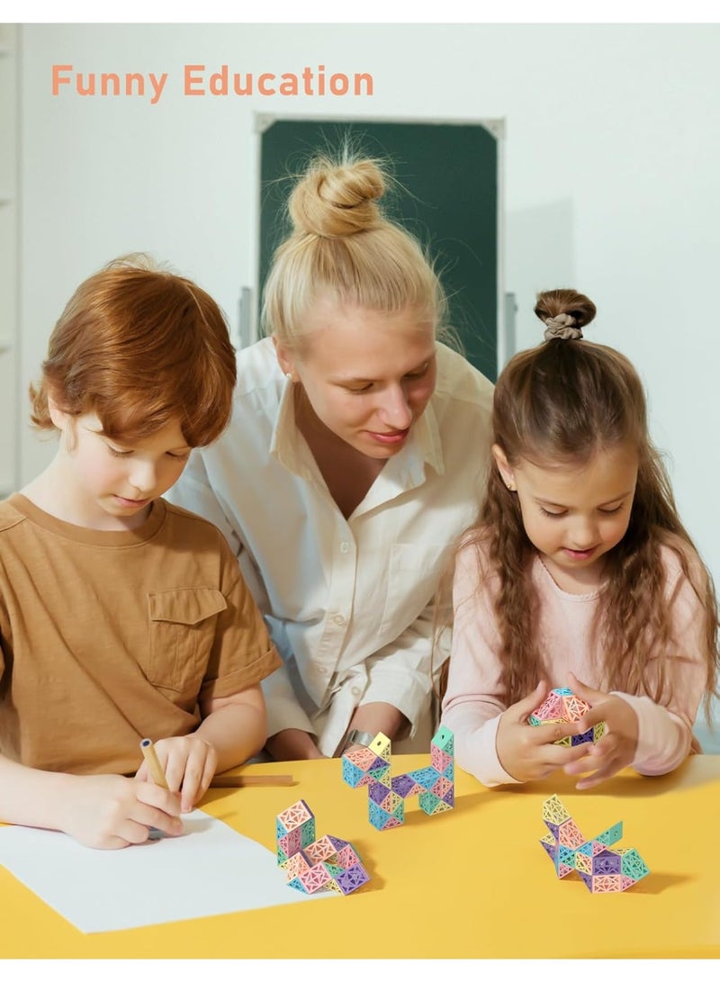 Soofam مكعب الثعبان السحري 60 كتلة مجوفة ألعاب ألغاز ماكرون للأطفال، لعبة مكعب الثعبان السحري لعبة ألغاز ذهنية هدايا لحفلات الأولاد والبنات للأطفال - Image 4