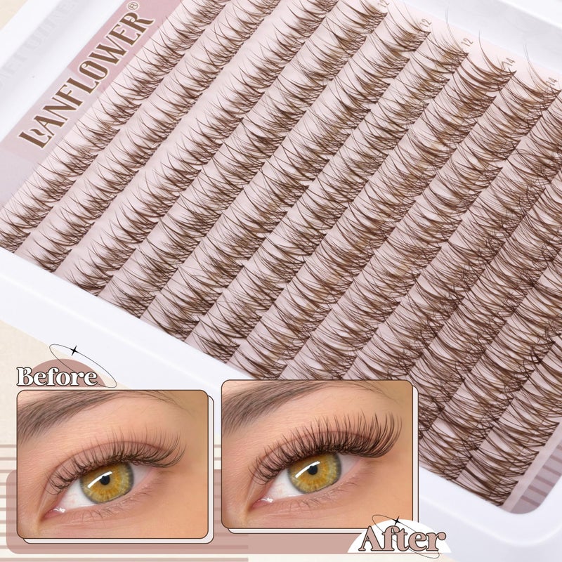 LANFLOWER Brown Lash Clusters Kit Natural Lash Extension Kit Wispy Eyelash Clusters C Curved Cluster Eyelash Extensions 10-16mm Eyelash Extension Kit Brown Individual Lashes DIY at Home by Lanflower - Image 4