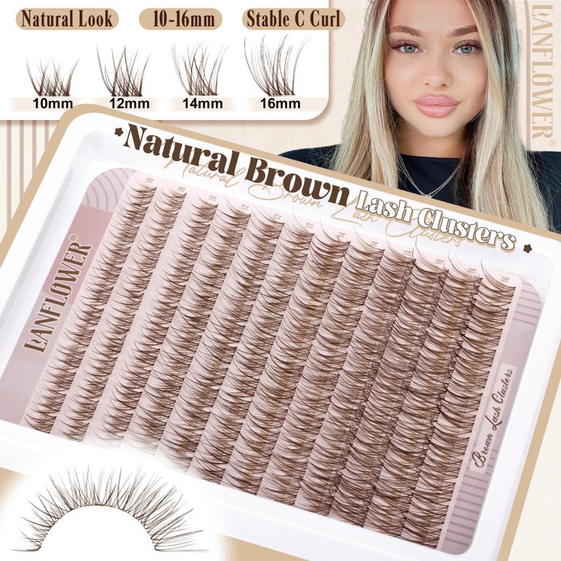 LANFLOWER Brown Lash Clusters Kit Natural Lash Extension Kit Wispy Eyelash Clusters C Curved Cluster Eyelash Extensions 10-16mm Eyelash Extension Kit Brown Individual Lashes DIY at Home by Lanflower - Image 2