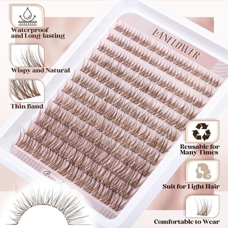 LANFLOWER Brown Lash Clusters Kit Natural Lash Extension Kit Wispy Eyelash Clusters C Curved Cluster Eyelash Extensions 10-16mm Eyelash Extension Kit Brown Individual Lashes DIY at Home by Lanflower - Image 5