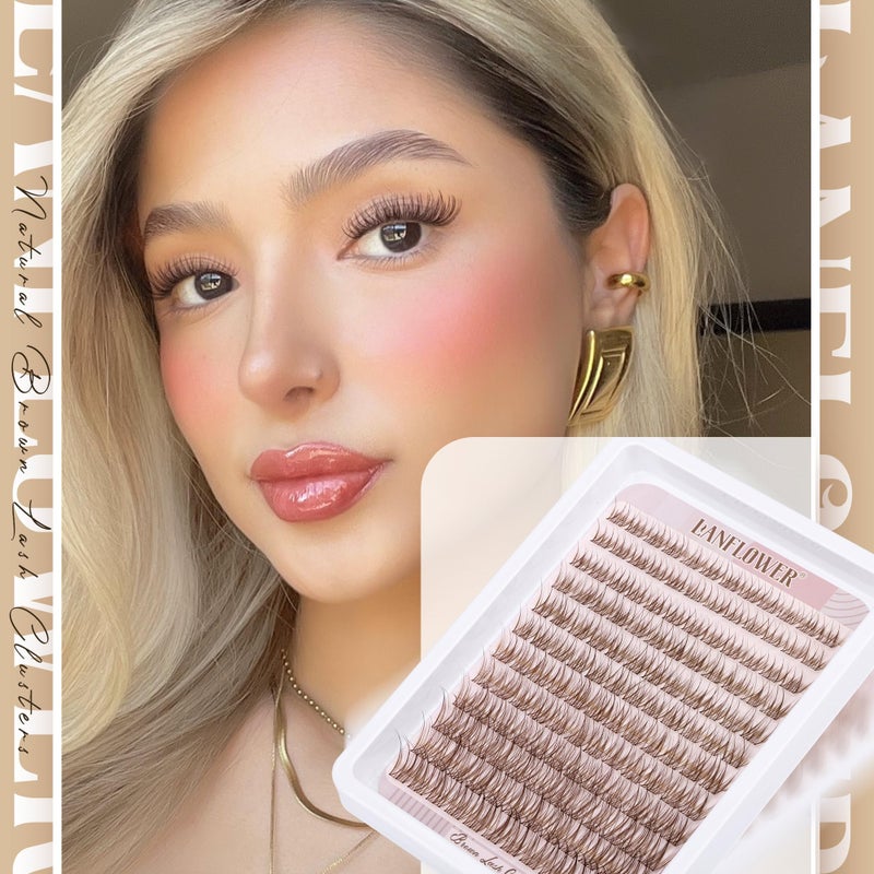 LANFLOWER Brown Lash Clusters Kit Natural Lash Extension Kit Wispy Eyelash Clusters C Curved Cluster Eyelash Extensions 10-16mm Eyelash Extension Kit Brown Individual Lashes DIY at Home by Lanflower - Image 3