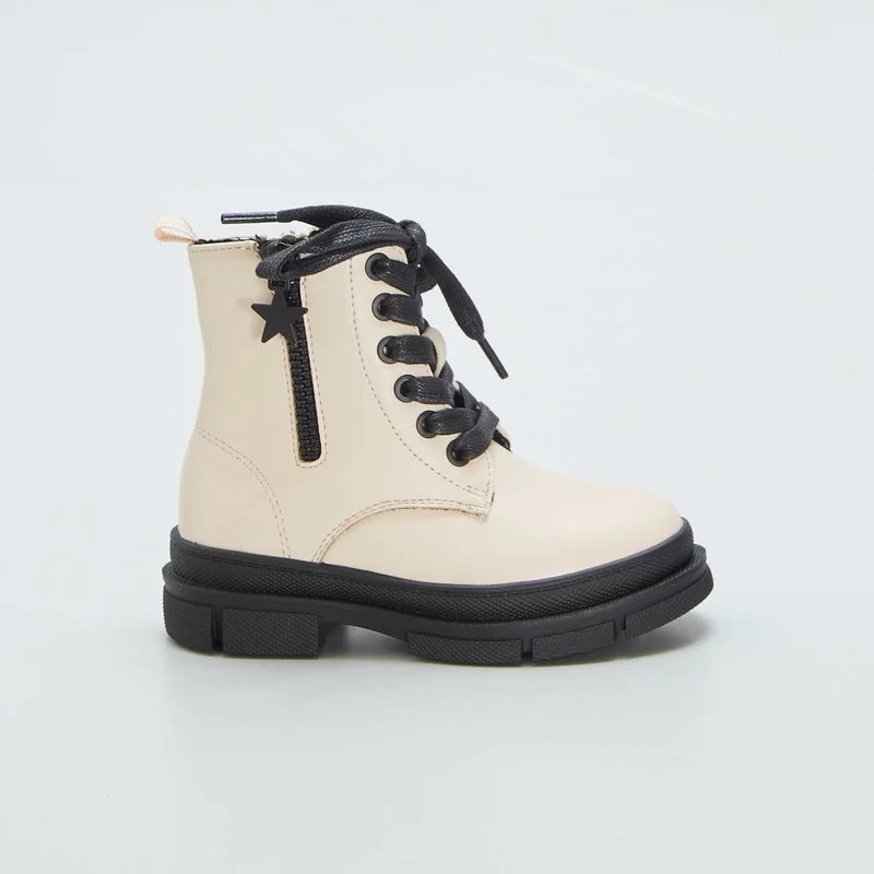 Ankle Boots With Laces And Fastening Beige