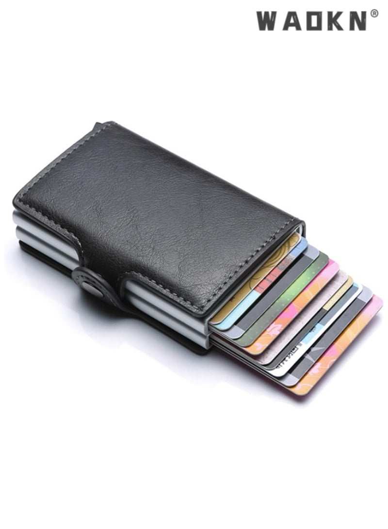 WAOKN Trendy Men's RFID Anti-theft Card Clip Women's Genuine Leather Large Capacity Wallet Double-layer Portable Business Card Holder Handbag - Image 1