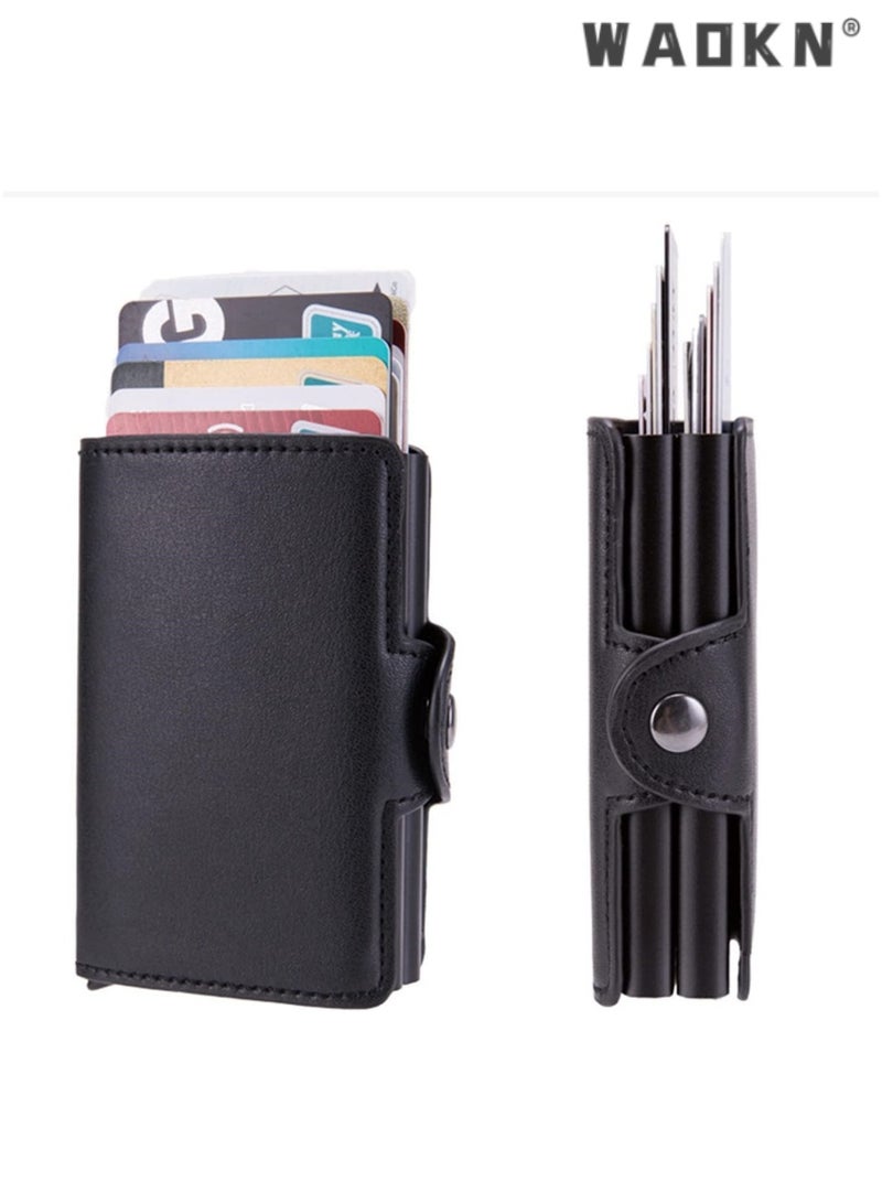 WAOKN Trendy Men's RFID Anti-theft Card Clip Women's Genuine Leather Large Capacity Wallet Double-layer Portable Business Card Holder Handbag - Image 2