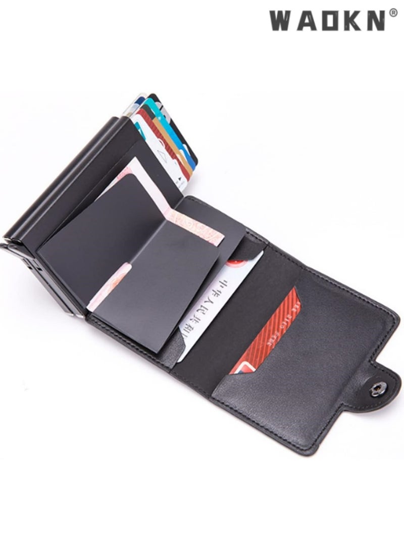 WAOKN Trendy Men's RFID Anti-theft Card Clip Women's Genuine Leather Large Capacity Wallet Double-layer Portable Business Card Holder Handbag - Image 5