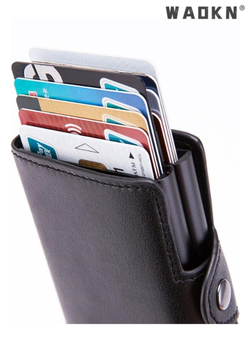 WAOKN Trendy Men's RFID Anti-theft Card Clip Women's Genuine Leather Large Capacity Wallet Double-layer Portable Business Card Holder Handbag - Image 4
