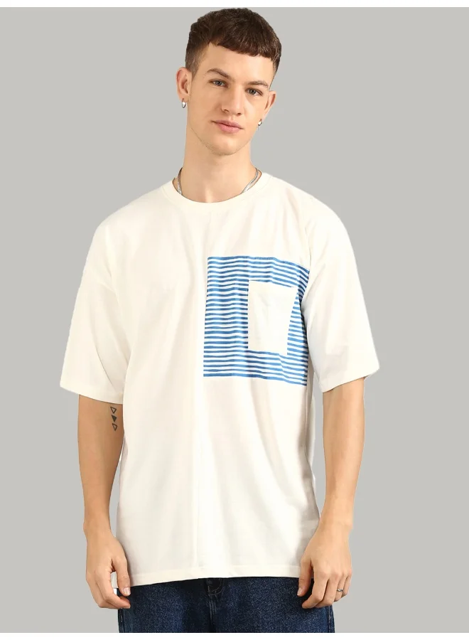 جوفن White Oversized Round Neck T-Shirt for Men