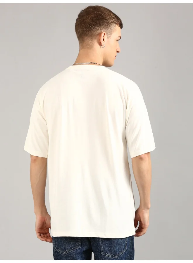 جوفن White Oversized Round Neck T-Shirt for Men