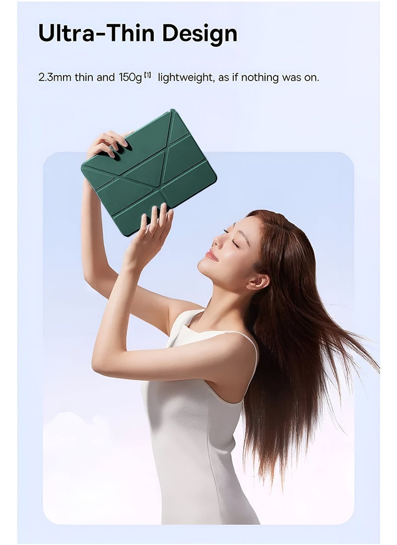 ELTRAZONE Apple iPad 2025 (11th Generation) A16 – 10.9" Smart Folio Case Cover, Symmetry 360 Series with Auto Wake/Sleep, Leather Texture Front, Transparent Shockproof Back, Built-in Apple Pencil Holder, Magnetic Closure, Lightweight Stand Function – Dark Green - Image 4