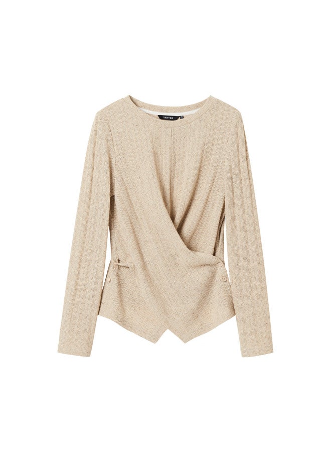 Yanyee Women's Long Sleeve Waist-cinching Knit Top Autumn Thin High-end Elegant Camel S - Image 2