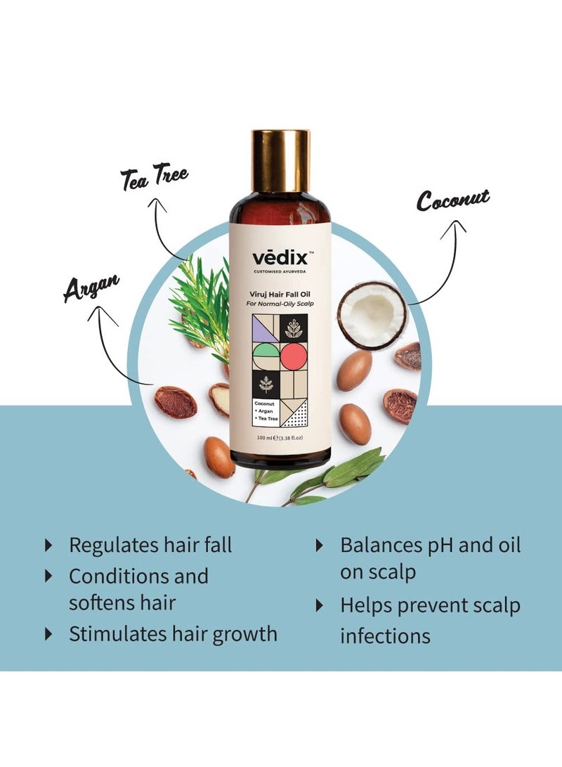 Vedix Customised Ayurvedic Hair Fall Oil | Viruj Hair Fall Oil | For Normal-Oily Scalp| With Coconut + Argan + Tea Tree | For Reducing Hair Fall | For Hair Growth | -100ml - Image 2