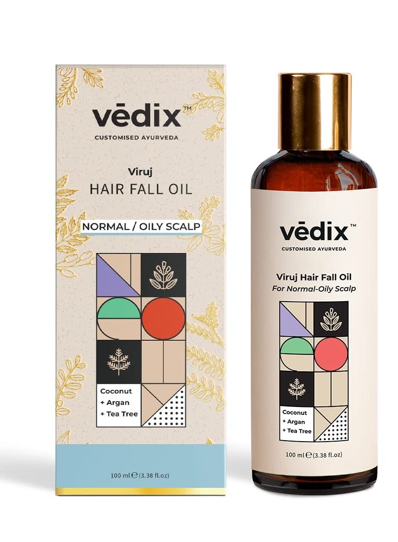 Vedix Customised Ayurvedic Hair Fall Oil | Viruj Hair Fall Oil | For Normal-Oily Scalp| With Coconut + Argan + Tea Tree | For Reducing Hair Fall | For Hair Growth | -100ml - Image 1