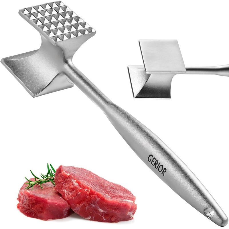 Gerior Solid Stainless Steel Meat Mallet Tenderizer Tool - Chicken Pounder Flattener, Hammer for Kitchen, Food, Cooking - Dishwasher Safe Meat Smasher - Image 1