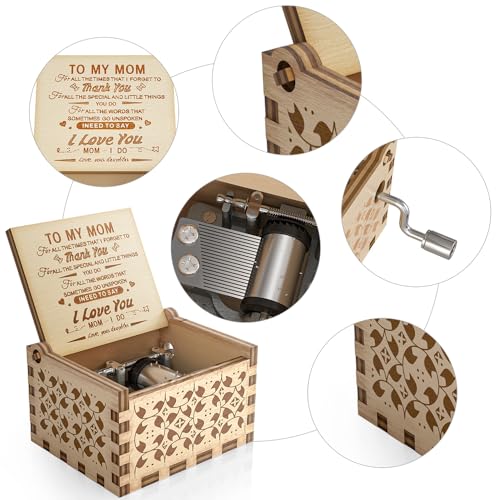 Ucuber You are My Sunshine Music Box, Gift for Mom from Daughter, Wood Laser Engraved Vintage Mini Size Boxes, Unique Best Mother's Day, Birthday/Christmas, Thanksgiving Day - Image 2