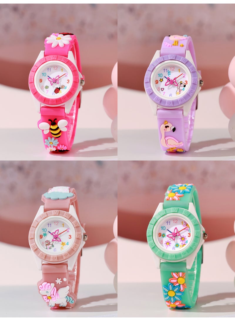 QUARTZ 4pcs Kids  Watch Bracelet with 3D Cartoon Silicone Children Toddler Wrist Watch Bangle Little Child Toys for Girls Kids - Image 1