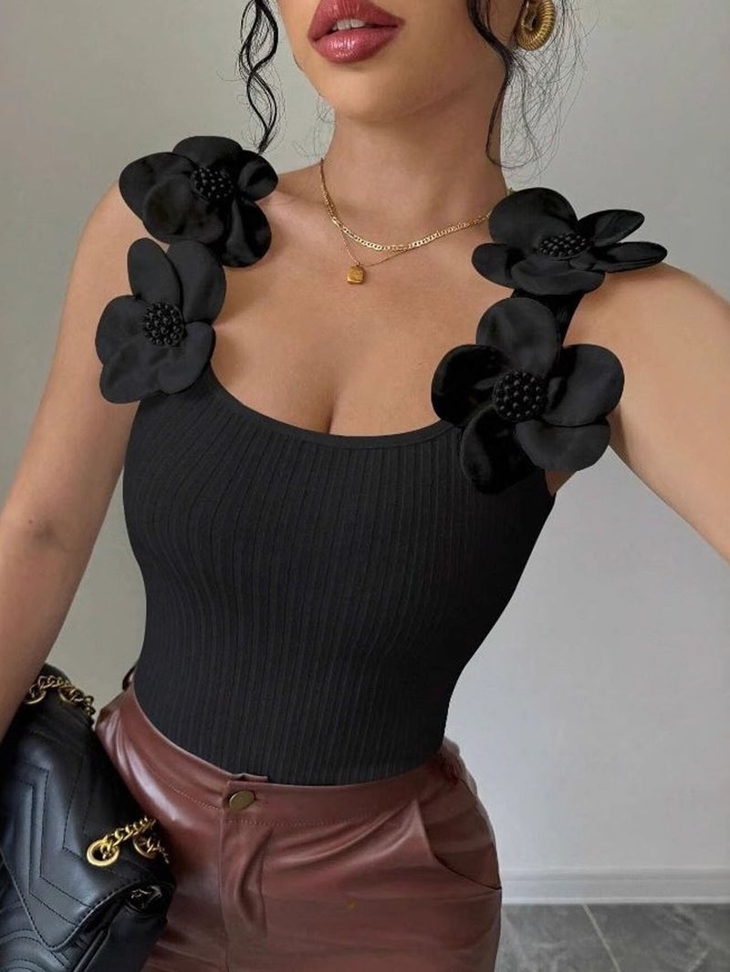 New Three-Dimensional Flower Elegant Knitted Vest - Image 1