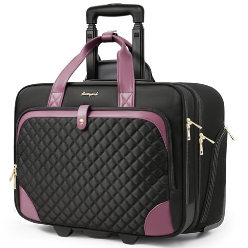 Arcoyard Rolling Laptop Bag, Large Rolling Briefcase for Women with Waterproof Pocket, 17.3 Inch Computer Bag Laptop Case with Wheels, Roller Work Bag for Office Travel Business Teacher, Black Purple - Image 1