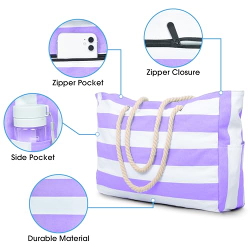 Becokan Beach Bags for Women Large Waterproof Beach Tote Bag Zipper Beach Bags Waterproof Sandproof Swim Pool Bag Large Tote - Image 2