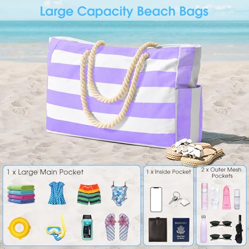 Becokan Beach Bags for Women Large Waterproof Beach Tote Bag Zipper Beach Bags Waterproof Sandproof Swim Pool Bag Large Tote - Image 5