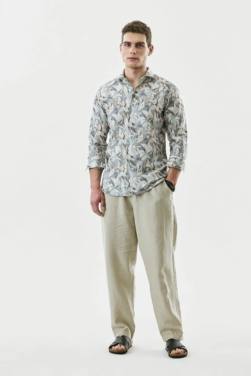 SNITCH Light Blue Abstract Long Sleeve Slim Fit Shirt