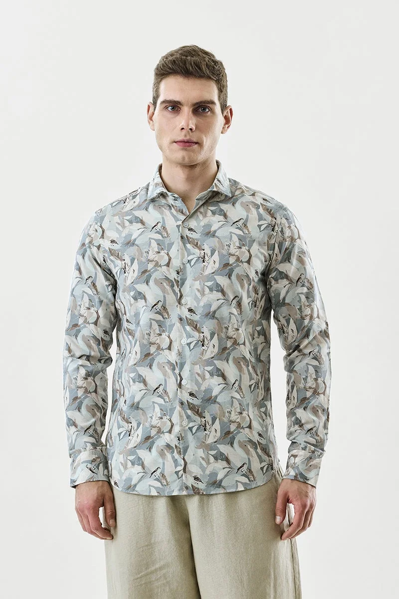 SNITCH Light Blue Abstract Long Sleeve Slim Fit Shirt