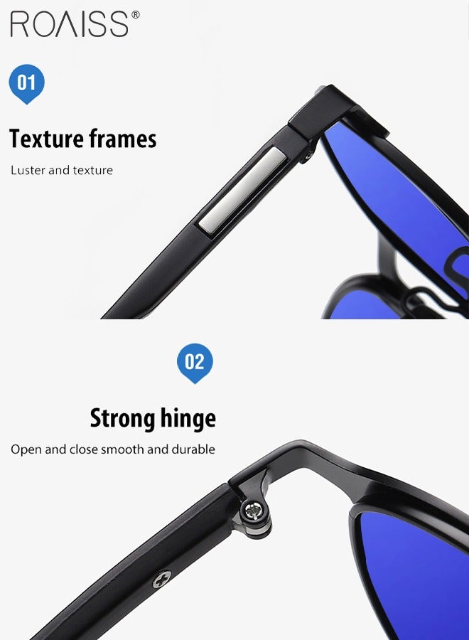 رويس نظارات شمسية دائرية مستقطبة للرجال، نظارات شمسية بحماية من الأشعة فوق البنفسجية 400 بإطار معدني نصفي، نظارات شمسية عصرية مضادة للتوهج للرجال أثناء القيادة والصيد والسفر، باللون الأزرق - Image 5