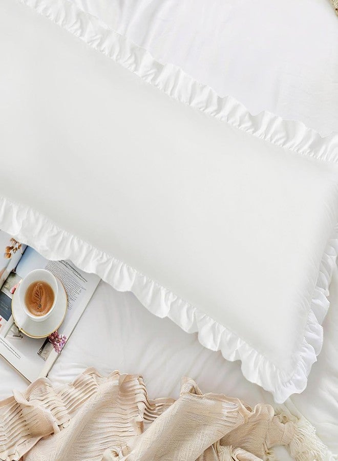 Cobedzy Ruffled Pillow Cases Set of 1, White Body Pillow Shams Brushed Microfiber Edge Ruffled Soft Pillow Cover with Envelope Closure for Bedding Decor (20"x54") - Image 3