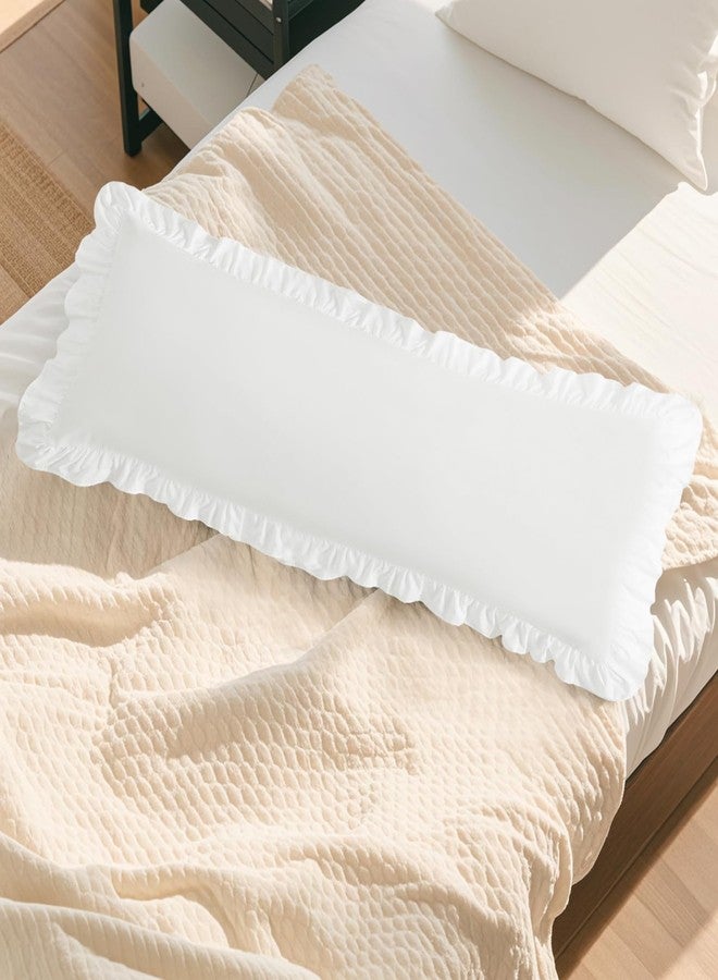Cobedzy Ruffled Pillow Cases Set of 1, White Body Pillow Shams Brushed Microfiber Edge Ruffled Soft Pillow Cover with Envelope Closure for Bedding Decor (20"x54") - Image 2