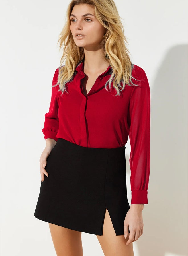 trendyol Red Woven Shirt with Transparent Sleeves - Image 2