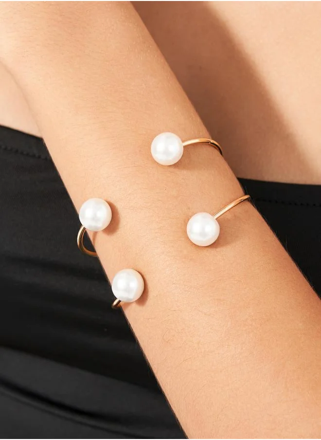 Styli Set of 2 - Faux Pearl Edge Cuff Bracelets