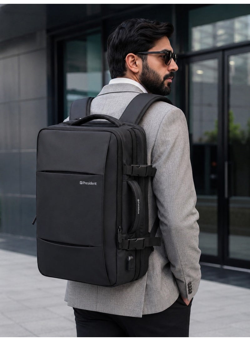 PRESIDENT Backpack Business Travel Durable Backpack with USB Charging Port Waterproof Fashionable Multifunctional College School Backpack for Men Women Camping Hiking Outdoor Sports ( Black ) BPP1908 - Image 2