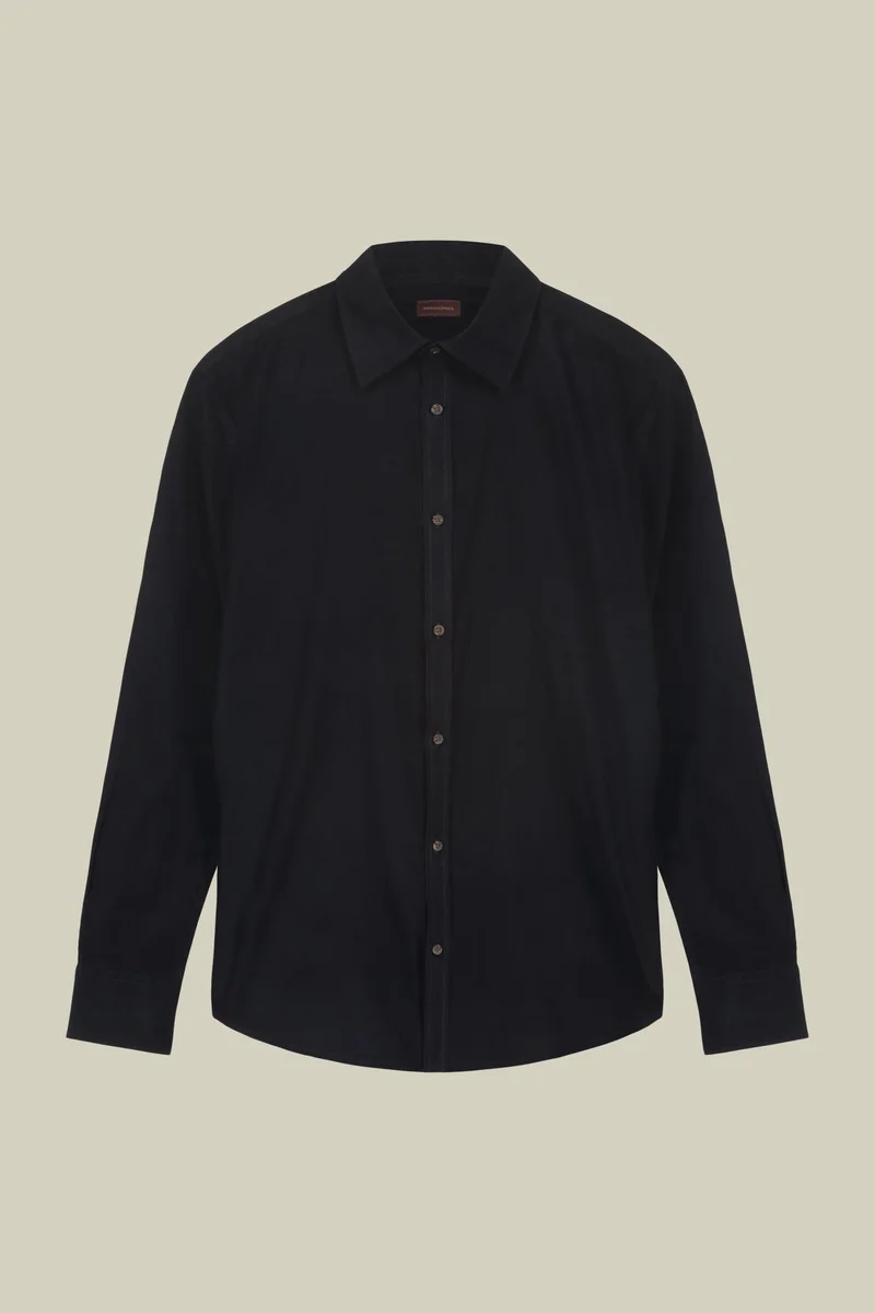 Doppelganger Blue Men's casual shirt in 100% cotton 1000 Stripe velvet fabric plain colour - DK Blue for Men | Best Price UAE