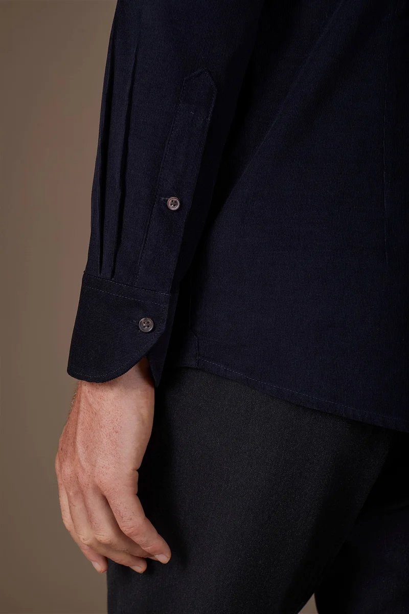 Doppelganger Blue Men's casual shirt in 100% cotton 1000 Stripe velvet fabric plain colour - DK Blue for Men | Best Price UAE