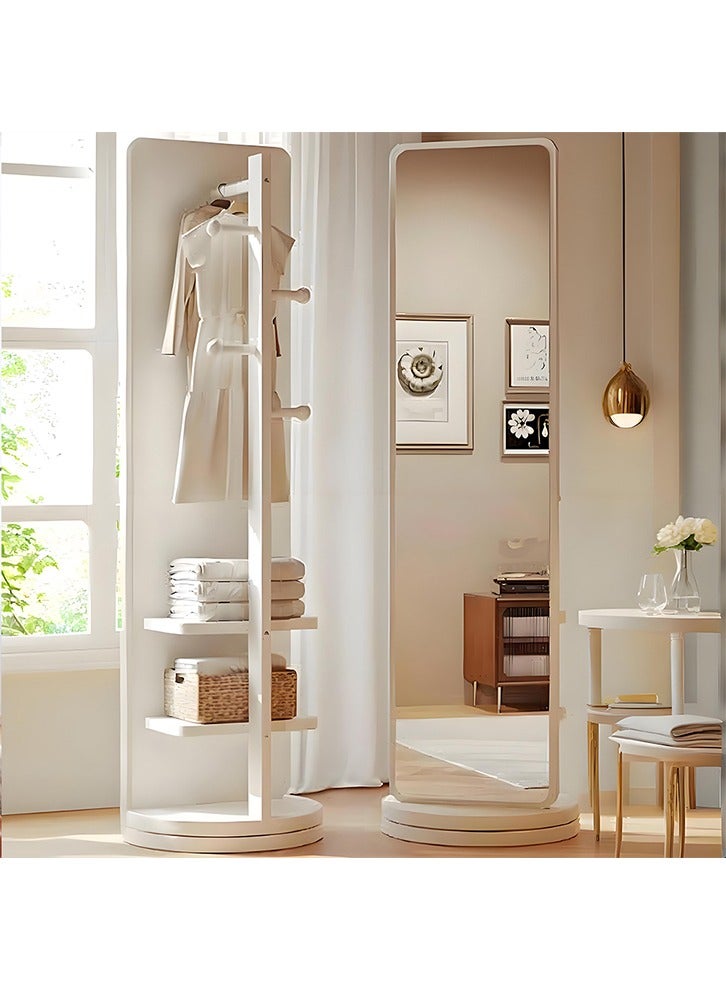 MOZOGOT 170x40CM Full Length Mirror with Stand Coat Rack Solid Wood Floor Mirror, Coat Rack with Mirror Swivel Mirror for Bedroom, Living Room, Cloakroom (White) - Image 1