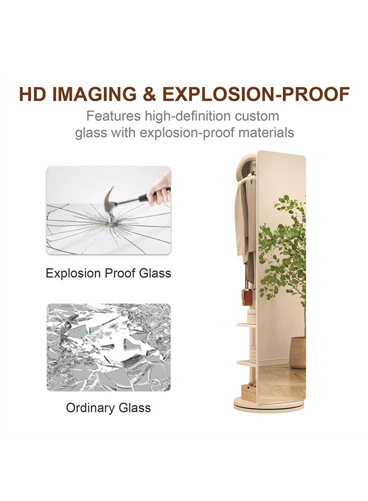 MOZOGOT 170x40CM Full Length Mirror with Stand Coat Rack Solid Wood Floor Mirror, Coat Rack with Mirror Swivel Mirror for Bedroom, Living Room, Cloakroom (White) - Image 4