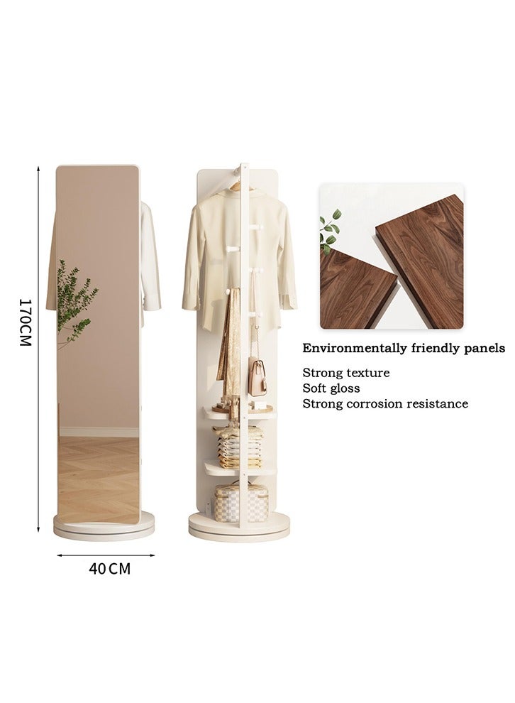 MOZOGOT 170x40CM Full Length Mirror with Stand Coat Rack Solid Wood Floor Mirror, Coat Rack with Mirror Swivel Mirror for Bedroom, Living Room, Cloakroom (White) - Image 5
