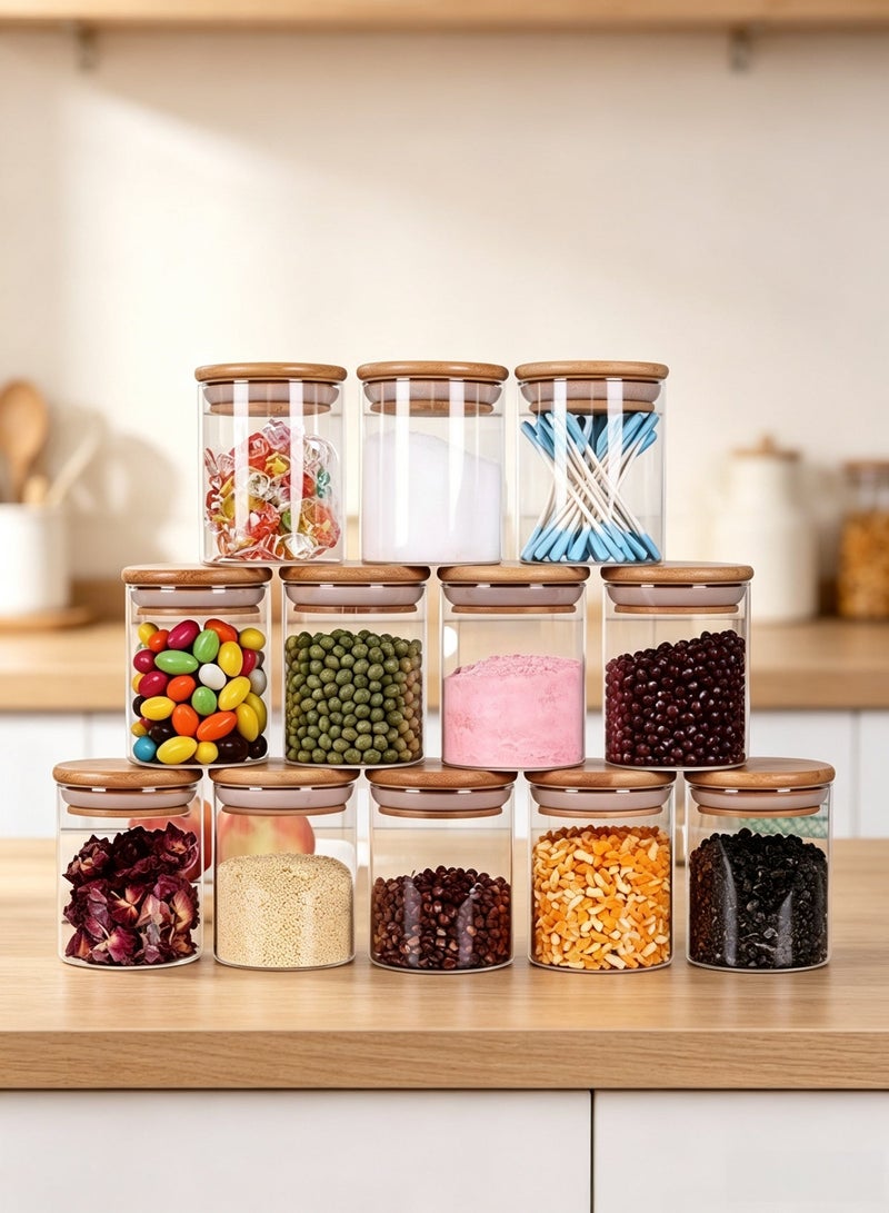 HOMESTAR Glass Storage Jars with Bamboo Lids, 12 Pcs 200ml Airtight Clear Glass Canisters, Food Grade Glass Containers for Spices, Nuts, Tea, Coffee Beans, Pantry Kitchen Organization - Image 1