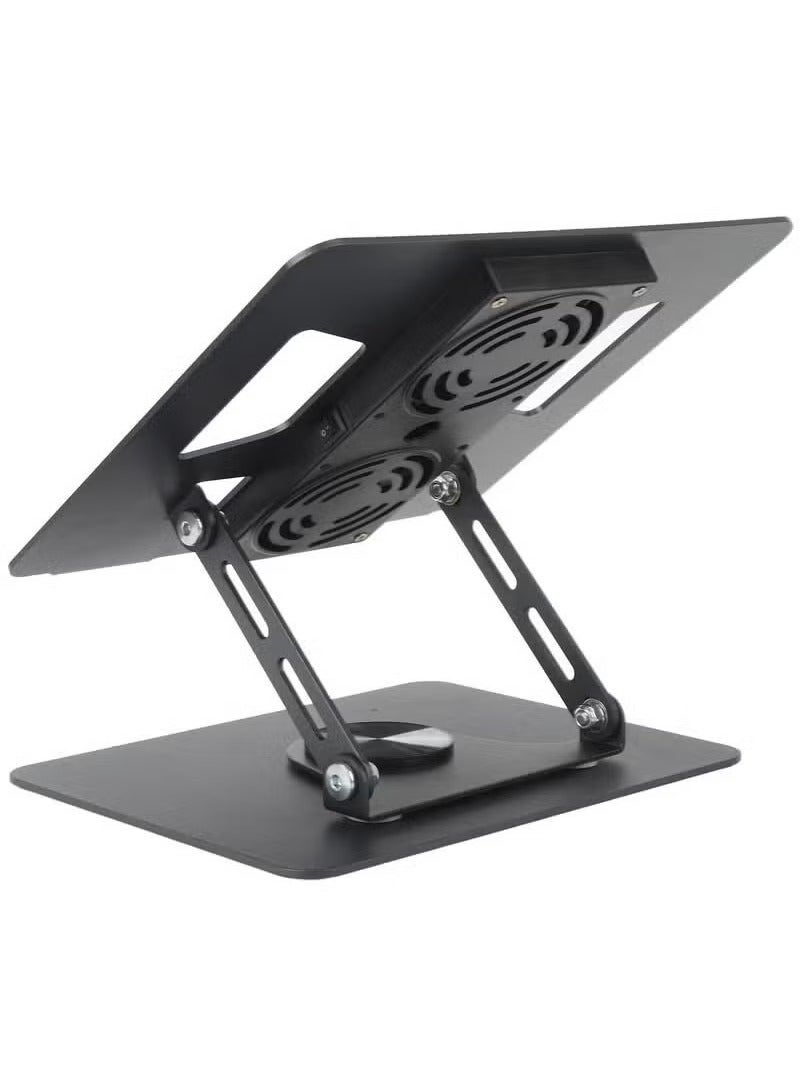 ELTRAZONE 360° Rotatable Laptop Stand with Cooling Fans – Adjustable Aluminum Riser for 11" to 17.3" Laptops – Ergonomic, Foldable, and Anti-Slip Design with Heat Ventilation – Sleek Black Finish for Desk, Home, and Office Use - Image 3