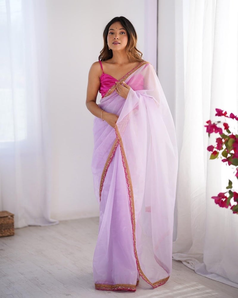 Kaari Organza Sarees for Festive Season | Elegant Sarees for Festive Season | Pastel Shade Sarees - Image 2