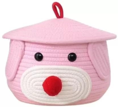 Superfine Cute Baby Bear Handmade Jute Cotton Thread Rope Basket | Woven Storage Basket With Cap | Nursery Organizers And Storage,Kids Basket, Toy Bin, Baby Gift Basket. (Pink, 11x11x7))  - Image 4