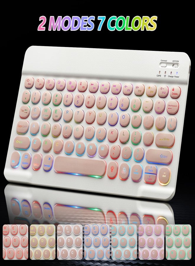 Guiheng Ultra-Slim Bluetooth Keyboard and Mouse Portable Mini Wireless Keyboard Rechargeable 7-Color Backlit for Apple iPad iPhone Samsung Tablet iPhone Smartphone iOS Android Windows, Round Keys Pink - Image 4
