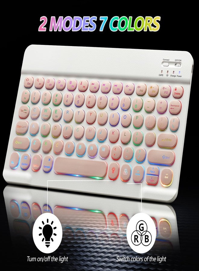 Guiheng Ultra-Slim Bluetooth Keyboard and Mouse Portable Mini Wireless Keyboard Rechargeable 7-Color Backlit for Apple iPad iPhone Samsung Tablet iPhone Smartphone iOS Android Windows, Round Keys Pink - Image 5