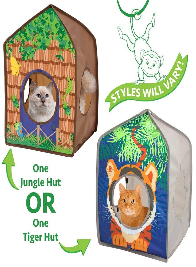 Kitty City Pop-up Safari Hut Play House, Cat Cube, Play Kennel, Cat Bed, Jungle Cat House - Image 2