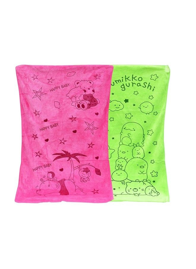 The Little Lookers Towel For Newborn Baby Kids; Super Soft Baby Bath Towel Set For Infants Bathing Accessories (Dark Pink & Green Small)  - Image 2
