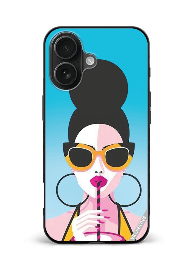VR CREATIVE Protective Case Cover For Apple iPhone 16 Plus Girl Having Drink Design Multicolour