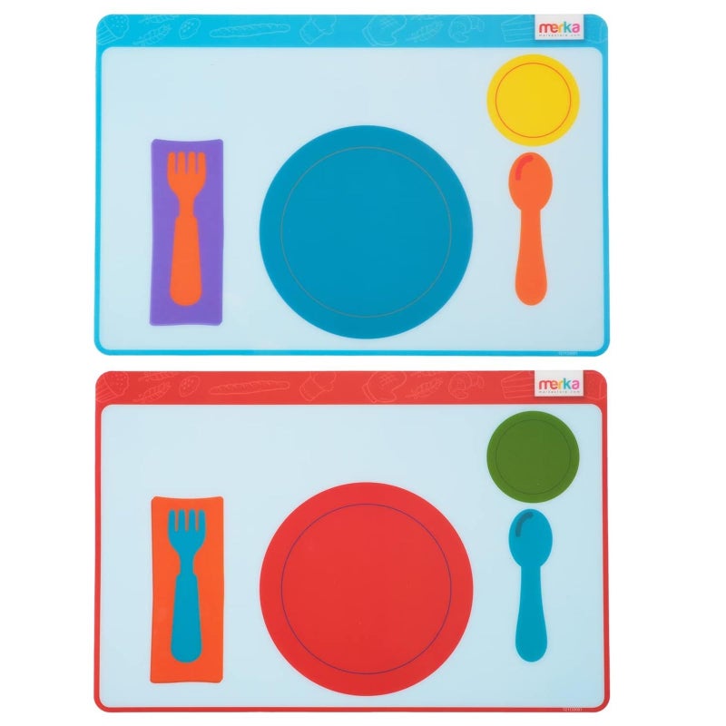 merka Merka Montessori Placemat for Toddlers  2 Pack  with NonSlip Back  Learn Table Setting Manners and Etiquette Reusable and Washable 17 x 11 in Educational Toddler Placemat